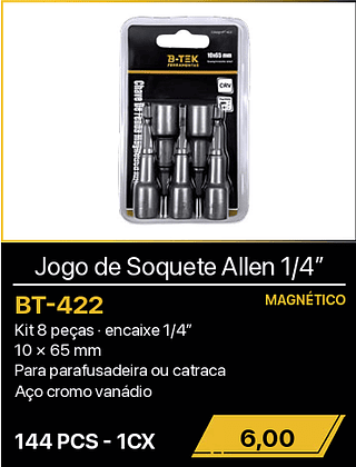 Jogo de Soquete Allen 1/4” 144PCS R$6,00