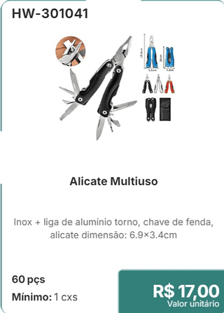 Alicate Multiuso 60 pçs R$ 17,00
