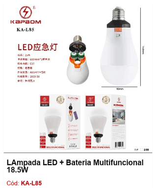 LÃmpada LED + Bateria Multifuncional 18.5W R$ 15,3 PCS/Cx: 100