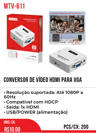 CONVERSOR DE VÍDEO HDMI PARA VGA 200pç=10$