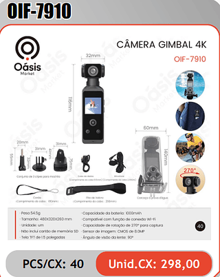 CAMERA GIMBAL 4K PCS/CX: 40 Unid.CX: 298,00