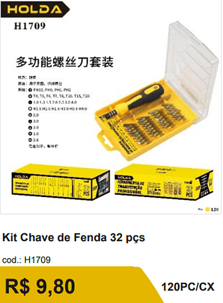 Kit Chave de Fenda 32 pçs R$ 8.82 120PC/CX