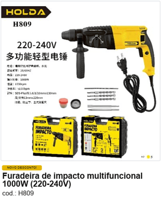 Furadeira de impacto multifuncional 1000W (220-240V) R$ 225 PC/CX:5