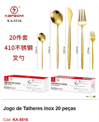 Jogo de Talheres Inox 20 peças R$ 36 PCS/cx: 30