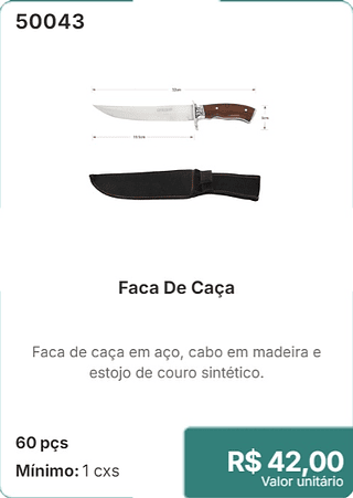 Faca De Caça 60 pçs R$ 42.00