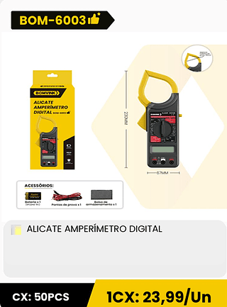 ALICATE AMPERIMETRO DIGITAL CX: 50PCS 1CX: 23,99/Un