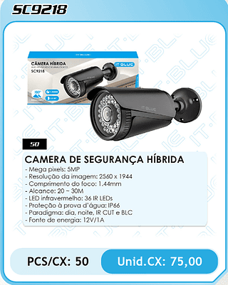 CAMERA DE SEGURANÇA HÍBRIDA PCS/CX: 50 Unid.CX: 75,00
