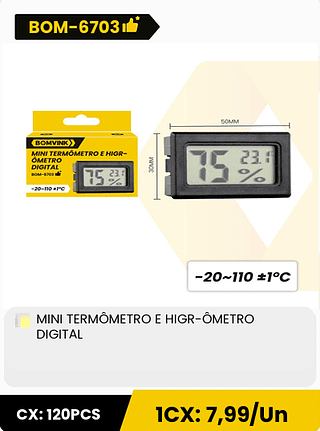 MINI TERMÔMETRO E HIGR-ÔMETRO DIGITAL CX: 120PCS 1CX: 7,99/Un