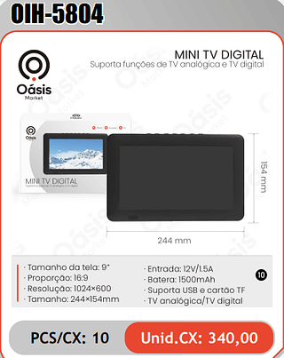 MINI TV DIGITALSuporta fungoes de TV analogica e TV digital PCS/CX: 10 Unid.CX: 340,00