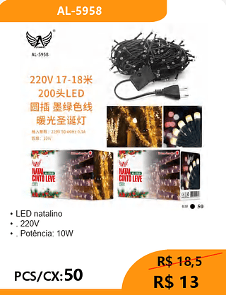 LED natalino PCS/CX:50 R$ 13