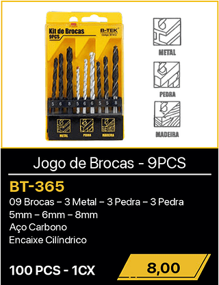 Jogo de Brocas 9PCS - 100 PCS R$8,00