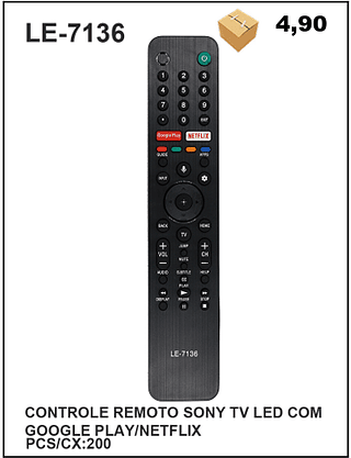 CONTROLE REMOTO SONY TV LED COM GOOGLE PLAY/NETFLIX 200pç=4,9$