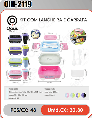 KIT COM LANCHEIRA E GARRAFA PCS/CX:48 Unid.CX:20,80