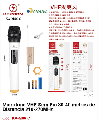 Microfone VHF Sem Fio 30-40 metros de Distância 210-270MHz R$ 43,2 PCS/CX: 40