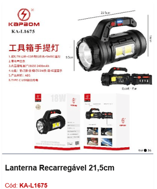Lanterna Recarregável 21,5cm R$ 38,7 PCS/Cx: 36