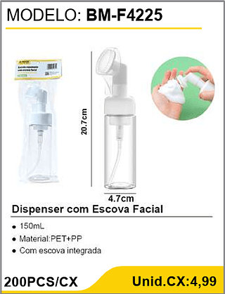 Dispenser com Escova Facial 200PCS/CX Unid.CX:4,99