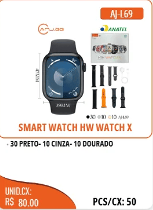 SMART WATCH HW WATCH X UNID.CX: RS 80.00 PCS/CX:50