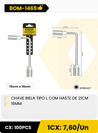 CHAVE BIELA TIPO L COM HASTE DE 21CM 6MM CX: 100PCS 1CX: 7,60/Un'