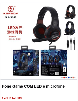 Fone Game COM LED e microfone R$40,5 PCS/CX:50