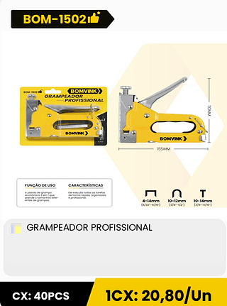 GRAMPEADOR PROFISSIONAL CX: 40PCS 1CX: 20,80/Un