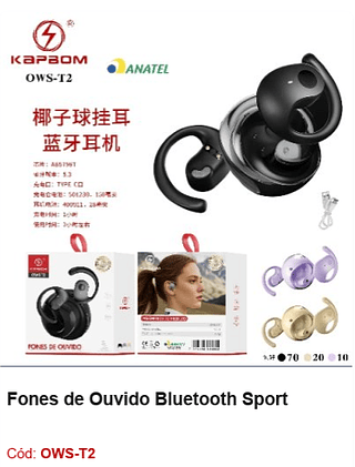 Fones de Ouvido Bluetooth Sport R$16,2 PCS/cx:100