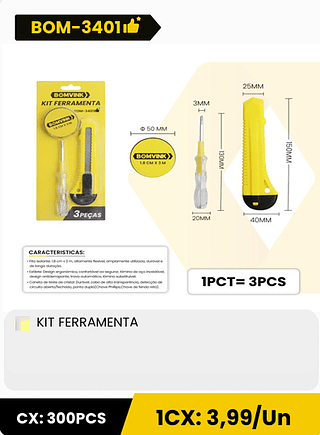 KIT FERRAMENTA CX: 300PCS 1CX: 3,99/Un
