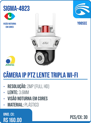 CÂMERA IP PTZ LENTE TRIPLA WI-FI UNID. CX: R$ 160.00 PCS/CX: 30