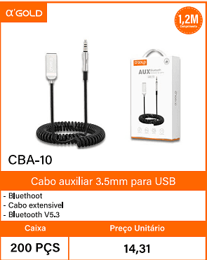 Cabo auxiliar 3.5mm Caixa 200 PCS Preco Unitario 14,31
