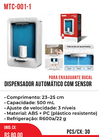 Dispensador Automático Com Sensor Para Enxaguante Bucal 30pç80$