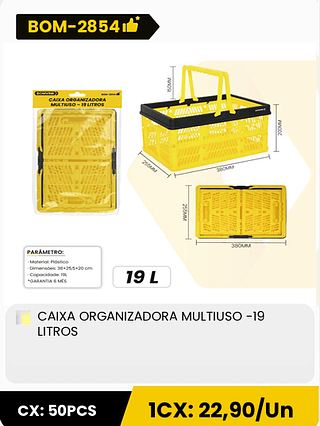 CAIXA ORGANIZADORA MULTIUSO -19 LITROS CX: 50PCS 1CX: 22,90/Un