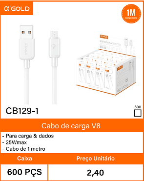 Cabo de carga V8 - Caixa 600 PCS Preco Unitario 2,40