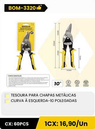 TESOURA PARA CHAPAS METÁLICAS CURVA À ESQUERDA-10 POLEGADAS CX: 60PCS 1CX: 16,90/Un