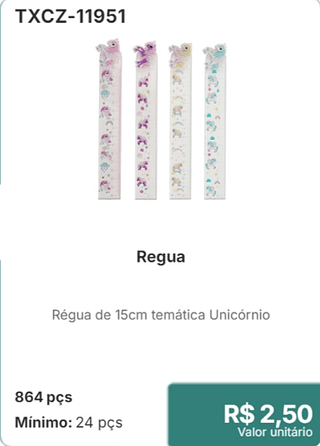 Régua 864 pçs R$ 2.50