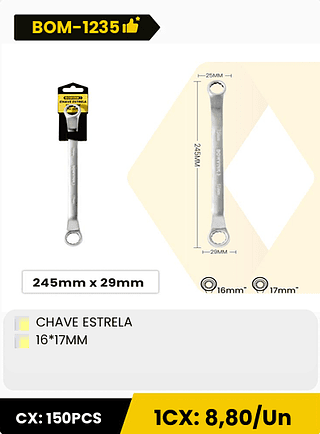 CHAVE ESTRELA 16*17MM CX: 150PCS 1CX: 8,80/Un