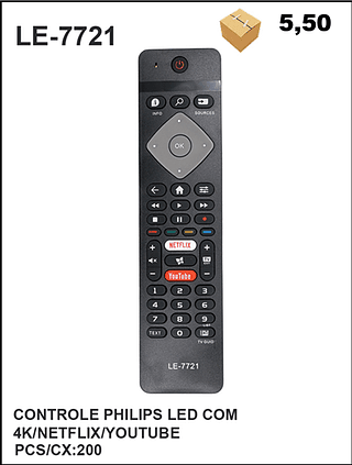 CONTROLE PHILIPS LED COM 4K/NETFLIX/YOUTUBE 200PÇ=5,5$