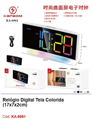 Relógio Digital Tela Colorida R$49,5 PCS/Cx:80