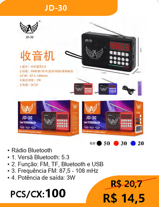 Rádio Bluetooth PCS/CX:100 R$14,5
