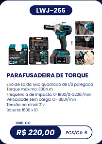PARAFUSADEIRA DE TORQUE UNID. CX: R$ 220,00 PCS/CX: 5