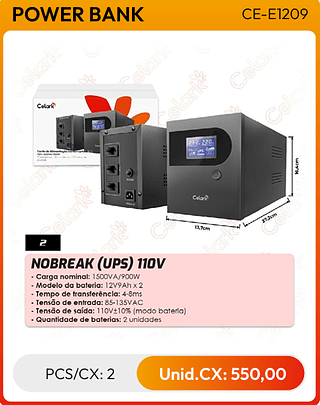 NOBREAK (UPS) 110V PCS/CX: 2 Unid.CX: 550,00