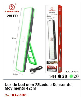 Luz de Led com 28Leds e Sensor de Movimento 42cm R$ 29,7 PCS/CX: 40