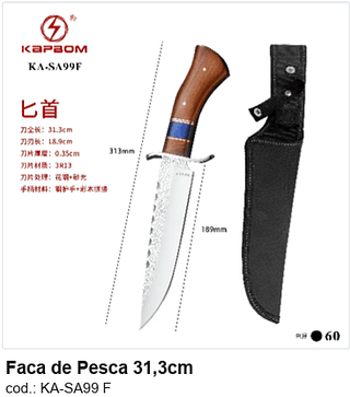 Faca de Pesca 31,3cm R$ 36,9 PC/CX:60