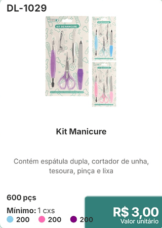 Kit Manicure 600 pçs R$ 3.00
