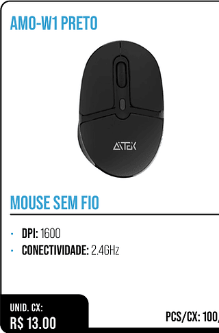 MOUSE SEM FIO UNID. CX: R$ 13.00 PCS/CX: 100