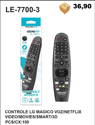 CONTROLE LG MAGICO VOZ/NETFLIX VIDEO/MOVIES/SMART/3D 100PÇ=36,90$