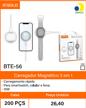 Carregador Magnetico 3 em 1 Caixa 200 PCS Preco Unitario 26,40