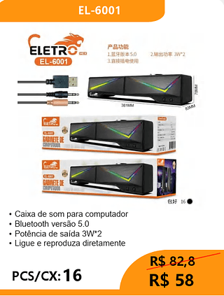 CAIXA DE SOM PRA PC PCS/CX:16 R$58