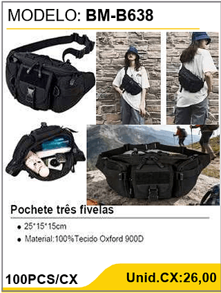 Pochete três fivelas 100PCS/CX Unid.CX:26,00