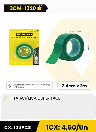 FITA ACRÍLICA DUPLA FACE CX: 144PCS 1CX: 4,50/Un