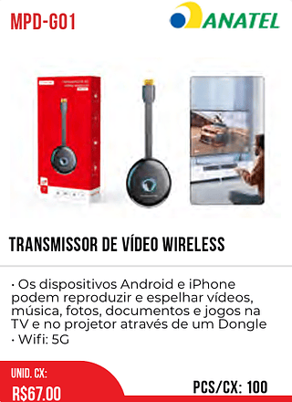 Transmissor De Vídeo Wireless 100pç=67$