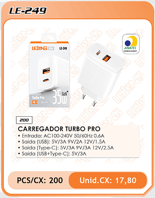CARREGADOR TURBO PRO 200PÇ=17,8$
